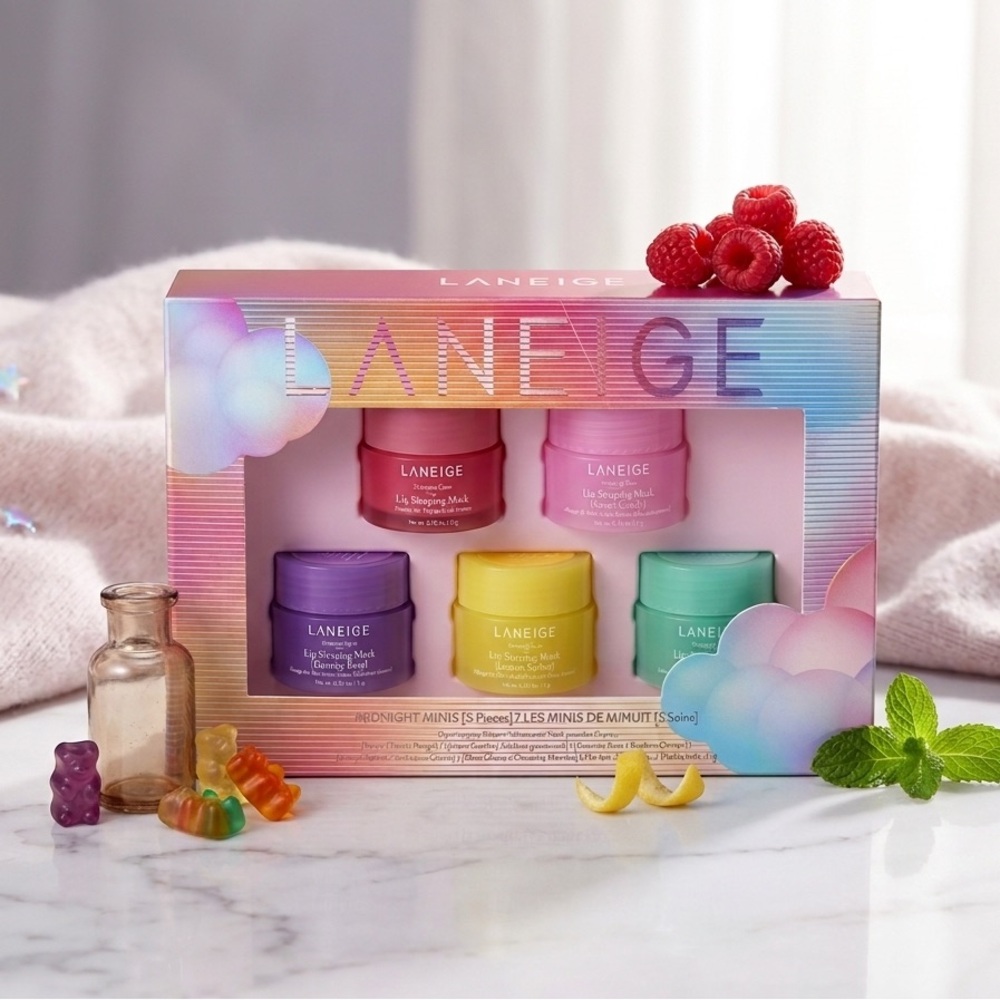 Laneige Midnight Minis Lip Sleeping Mask 5 Pc Set .1oz / 3g Berry Sweet Candy Gu